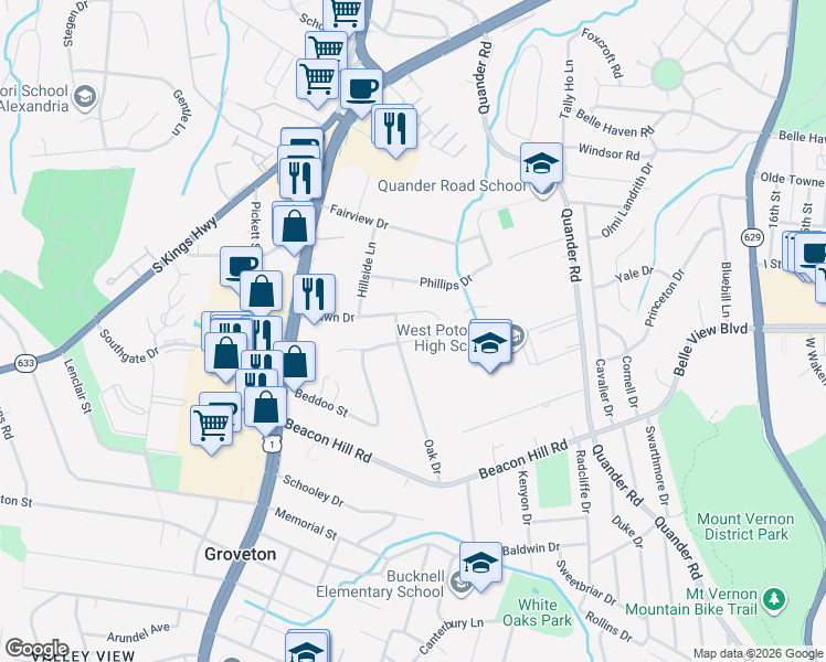 map of restaurants, bars, coffee shops, grocery stores, and more near 2506 Fleming Street in Alexandria