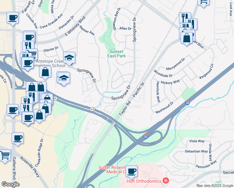 map of restaurants, bars, coffee shops, grocery stores, and more near in Rocklin