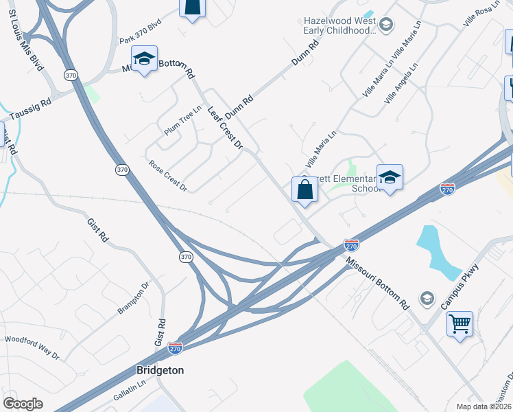 map of restaurants, bars, coffee shops, grocery stores, and more near 12550 Missouri Bottom Road in Hazelwood