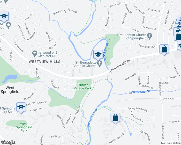 map of restaurants, bars, coffee shops, grocery stores, and more near 7615 Tiverton Drive in Springfield