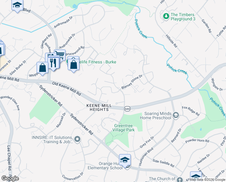 map of restaurants, bars, coffee shops, grocery stores, and more near 9066 Blarney Stone Drive in Springfield