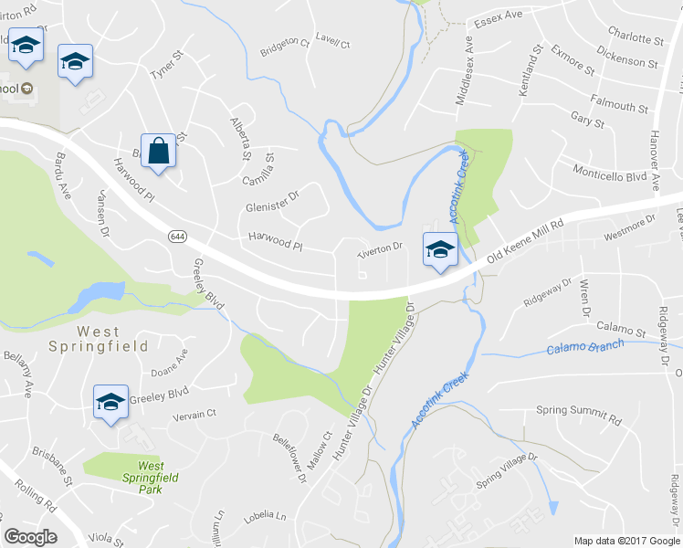 map of restaurants, bars, coffee shops, grocery stores, and more near 6513 Harwood Place in West Springfield