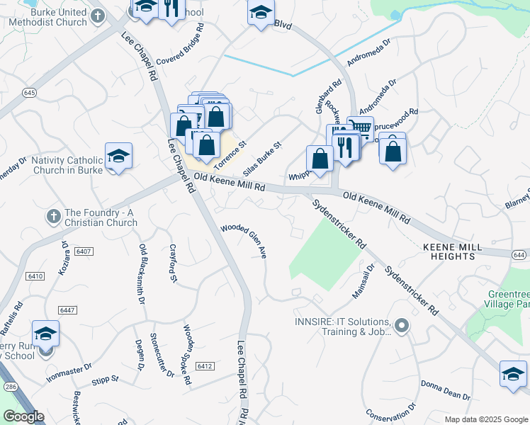 map of restaurants, bars, coffee shops, grocery stores, and more near 9413 William Kirk Lane in Burke