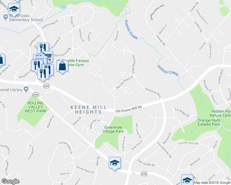 map of restaurants, bars, coffee shops, grocery stores, and more near 9037 Blarney Stone Drive in Springfield