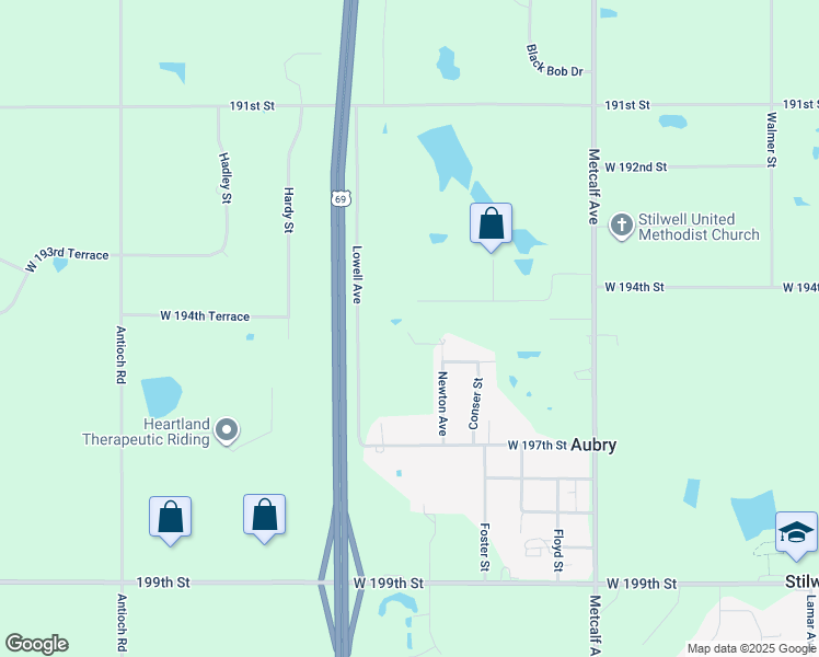 map of restaurants, bars, coffee shops, grocery stores, and more near 19494 Newton Avenue in Stilwell