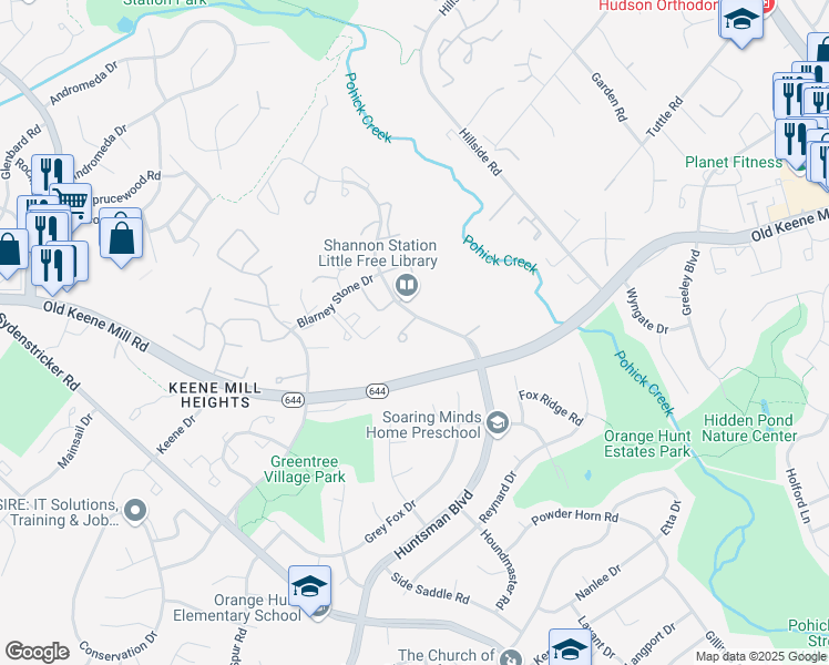map of restaurants, bars, coffee shops, grocery stores, and more near 8917 Shamrock Court in Springfield