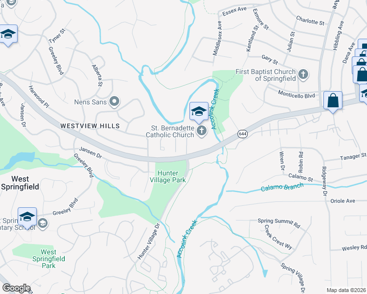 map of restaurants, bars, coffee shops, grocery stores, and more near 7617 Tiverton Drive in West Springfield