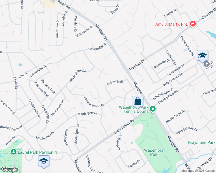 map of restaurants, bars, coffee shops, grocery stores, and more near 2041 Willow Trail in Saint Charles