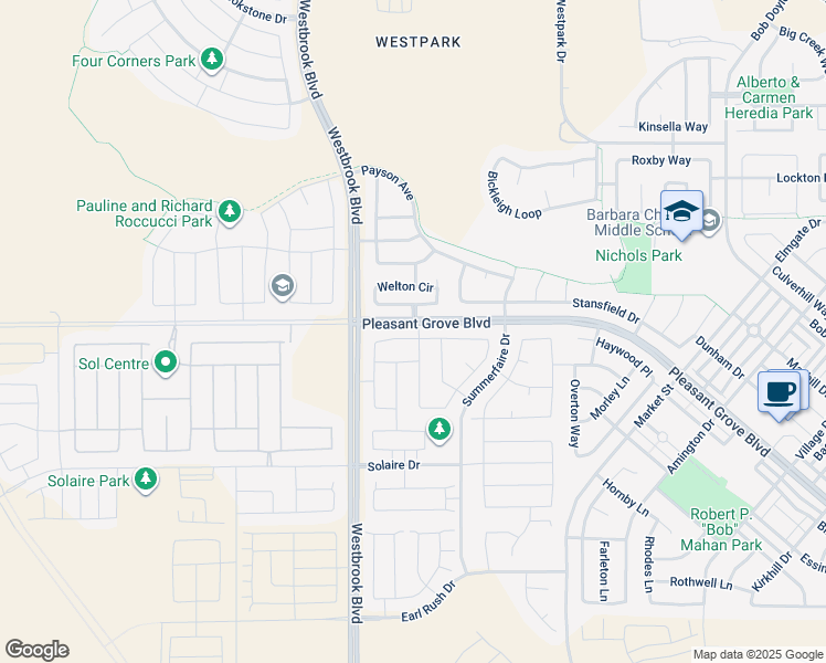 map of restaurants, bars, coffee shops, grocery stores, and more near 7000 Greenford Way in Roseville