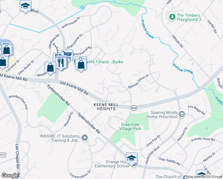 map of restaurants, bars, coffee shops, grocery stores, and more near 9147 Blarney Stone Drive in Springfield
