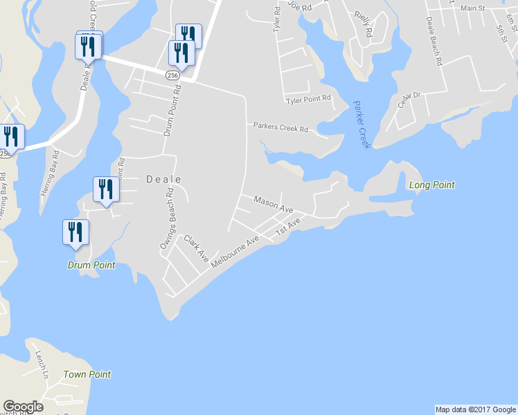 map of restaurants, bars, coffee shops, grocery stores, and more near 808 Masons Beach Road in Deale