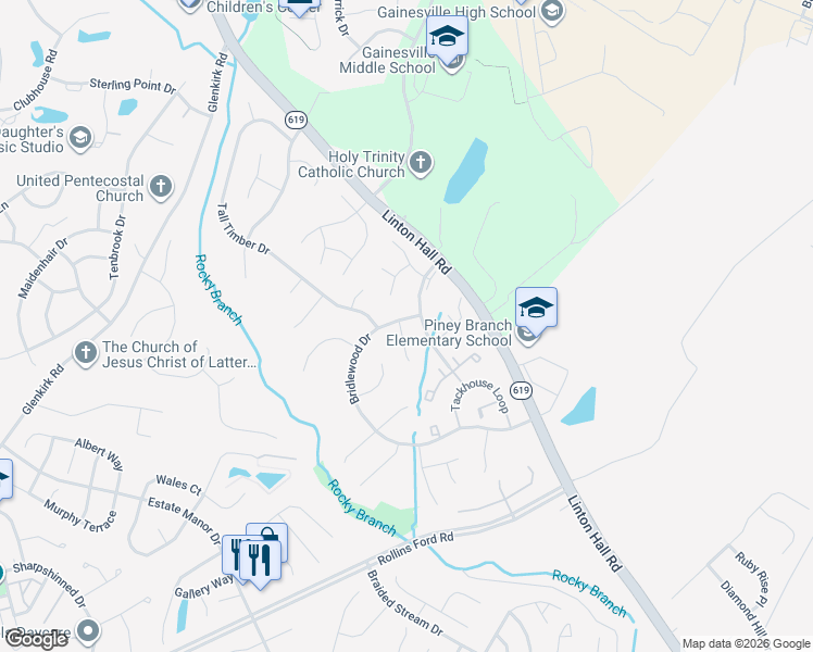 map of restaurants, bars, coffee shops, grocery stores, and more near 8397 Cleveland Bay Court in Gainesville