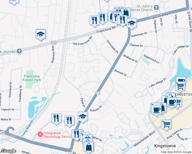 map of restaurants, bars, coffee shops, grocery stores, and more near 6606 Hiddenite Court in Alexandria
