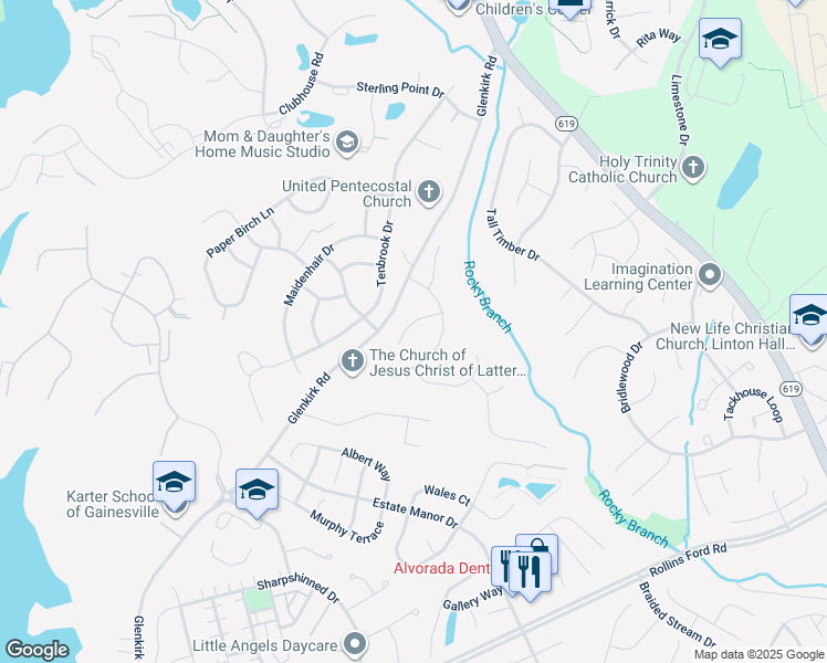 map of restaurants, bars, coffee shops, grocery stores, and more near 14017 Flying Feather Court in Gainesville