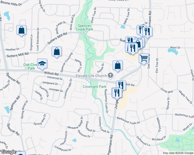 map of restaurants, bars, coffee shops, grocery stores, and more near 2200 Willott Road in St. Peters