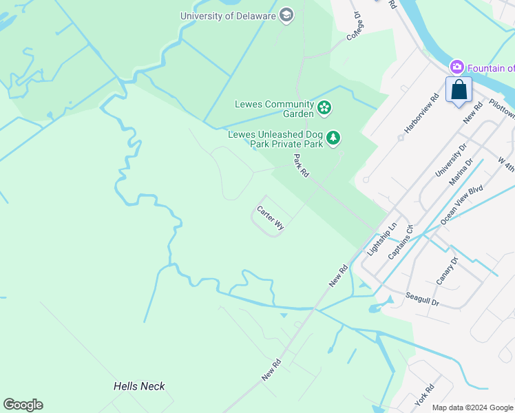 map of restaurants, bars, coffee shops, grocery stores, and more near Carter Way in Lewes
