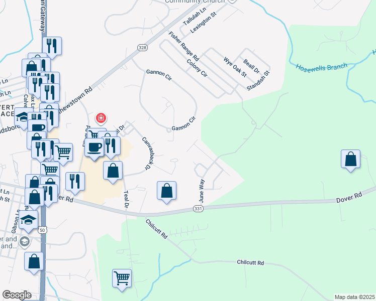 map of restaurants, bars, coffee shops, grocery stores, and more near 8229 Lincoln Court in Easton