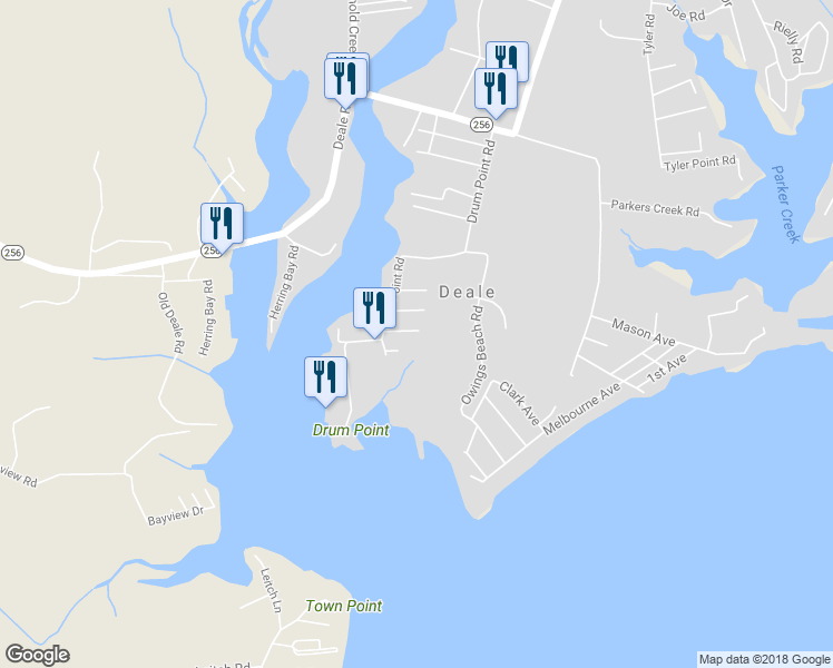 map of restaurants, bars, coffee shops, grocery stores, and more near 615 Marshall Street in Deale