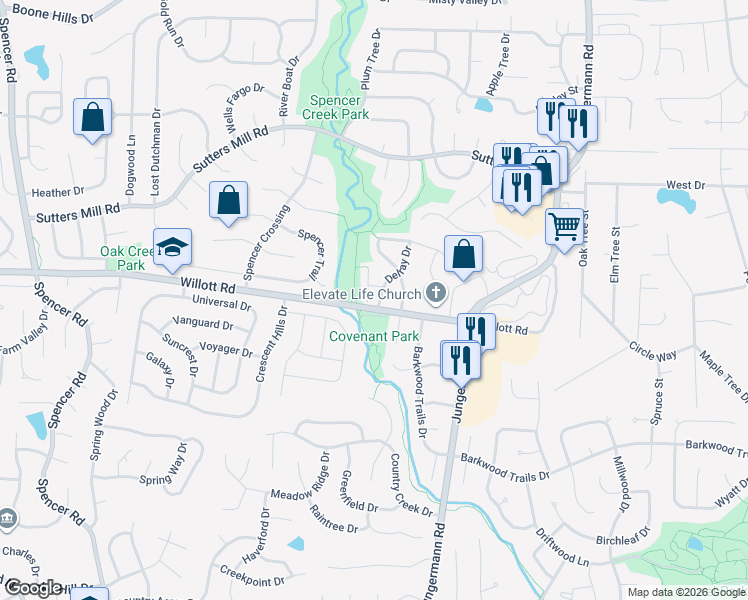 map of restaurants, bars, coffee shops, grocery stores, and more near 1 Delray Court in St. Peters