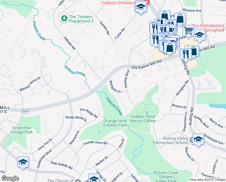 map of restaurants, bars, coffee shops, grocery stores, and more near 6410 Wyngate Dr in Springfield