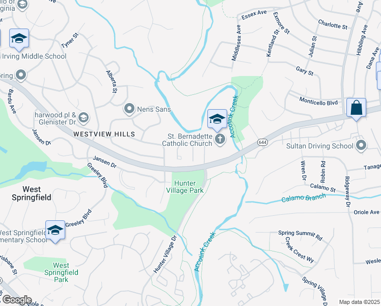 map of restaurants, bars, coffee shops, grocery stores, and more near 6622 Burlington Place in West Springfield