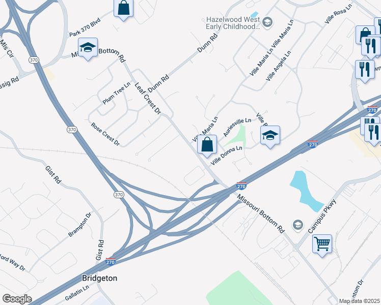 map of restaurants, bars, coffee shops, grocery stores, and more near 12544 Missouri Bottom Road in Hazelwood