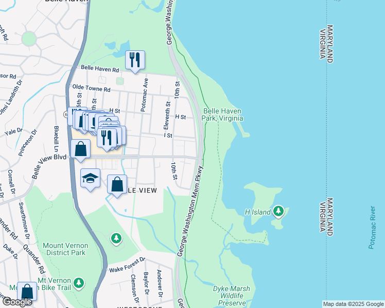 map of restaurants, bars, coffee shops, grocery stores, and more near in Fairfax County