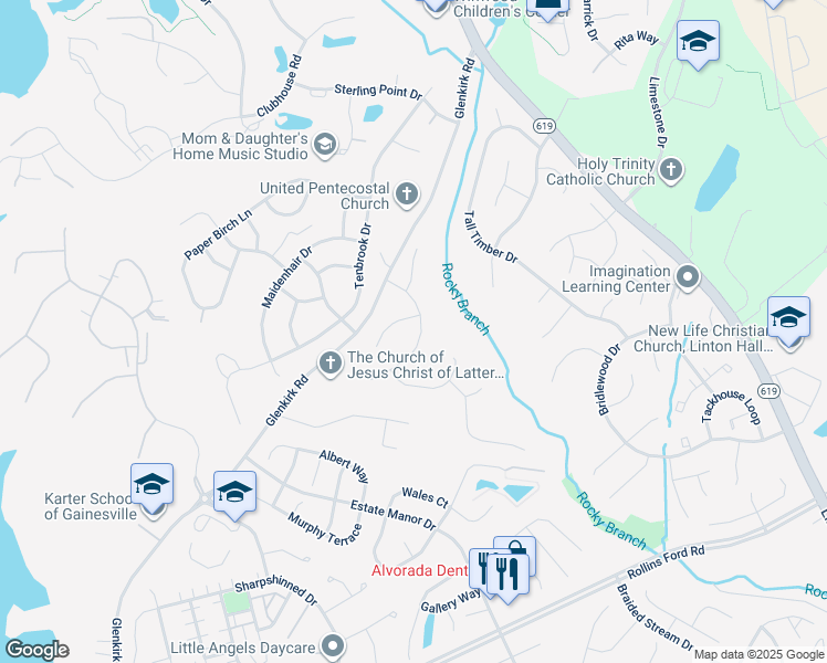 map of restaurants, bars, coffee shops, grocery stores, and more near 8222 Crackling Fire Drive in Gainesville