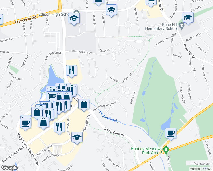 map of restaurants, bars, coffee shops, grocery stores, and more near 6609 Thorpe Terrace in Alexandria