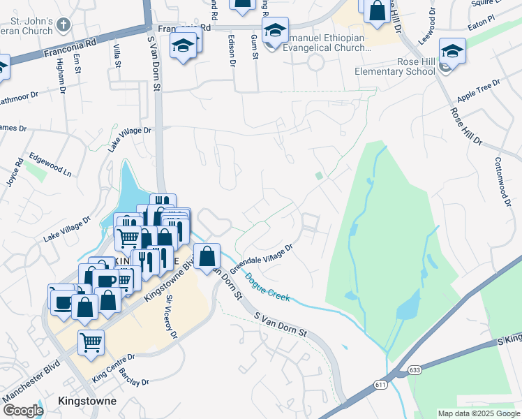 map of restaurants, bars, coffee shops, grocery stores, and more near 6607 Thorpe Terrace in Alexandria