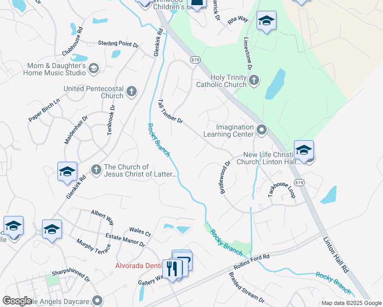 map of restaurants, bars, coffee shops, grocery stores, and more near 13936 Tall Timber Court in Gainesville