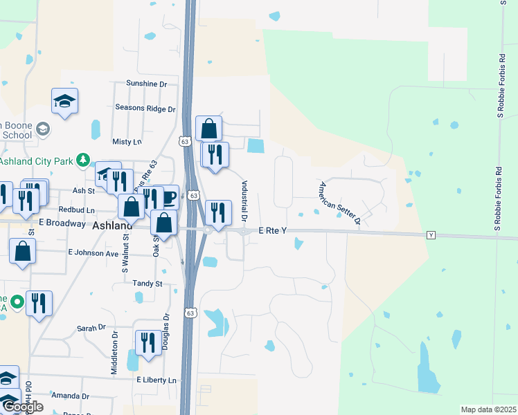 map of restaurants, bars, coffee shops, grocery stores, and more near 103 Industrial Drive in Ashland