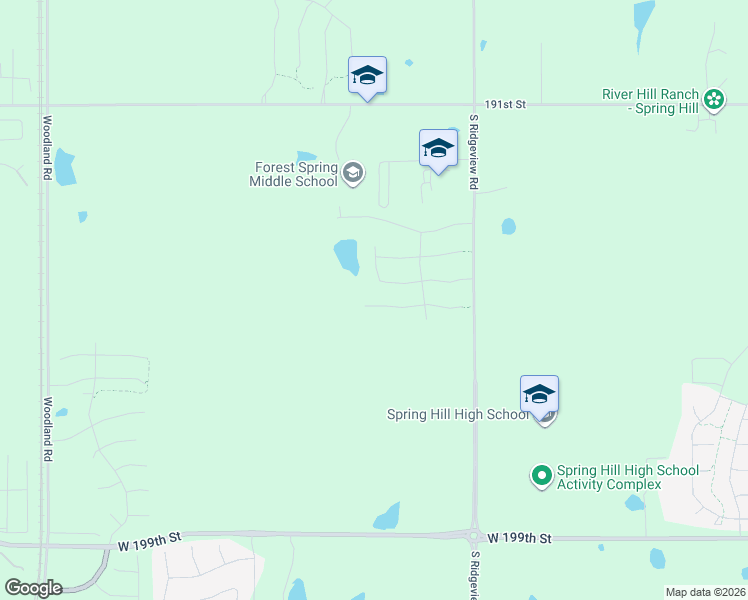 map of restaurants, bars, coffee shops, grocery stores, and more near 18527 West 194th Terrace in Spring Hill