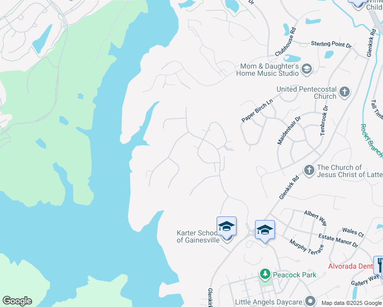 map of restaurants, bars, coffee shops, grocery stores, and more near 14425 Woodwill Lane in Gainesville