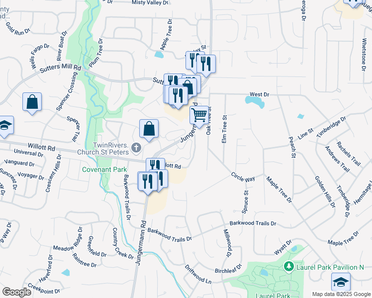 map of restaurants, bars, coffee shops, grocery stores, and more near 408 Donner Pass in St. Peters