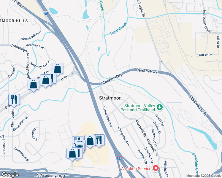 map of restaurants, bars, coffee shops, grocery stores, and more near in Stratmoor