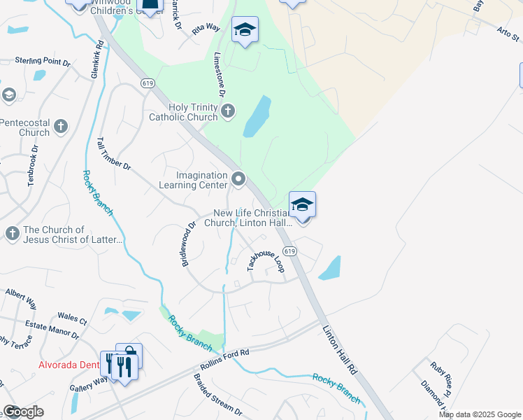 map of restaurants, bars, coffee shops, grocery stores, and more near 13619 Harness Shop Court in Gainesville