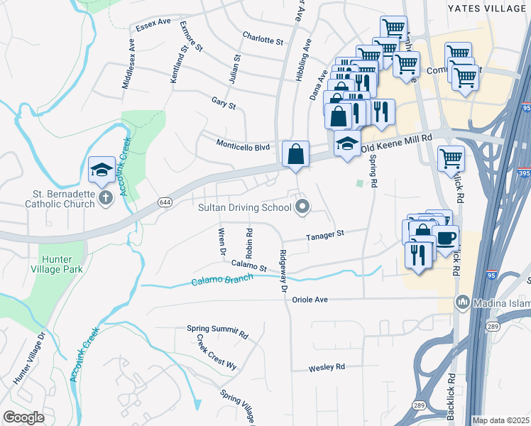 map of restaurants, bars, coffee shops, grocery stores, and more near 6655 Ridgeway Drive in Springfield