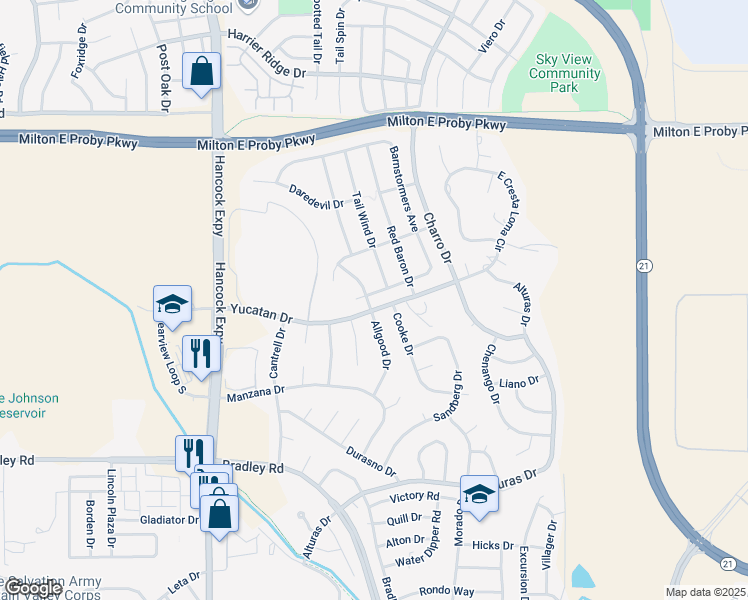 map of restaurants, bars, coffee shops, grocery stores, and more near 5001 Barnstormers Avenue in Colorado Springs
