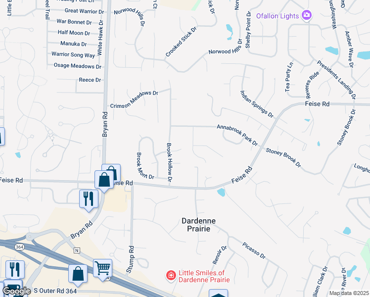 map of restaurants, bars, coffee shops, grocery stores, and more near 78 Brook Hollow Court in O'Fallon