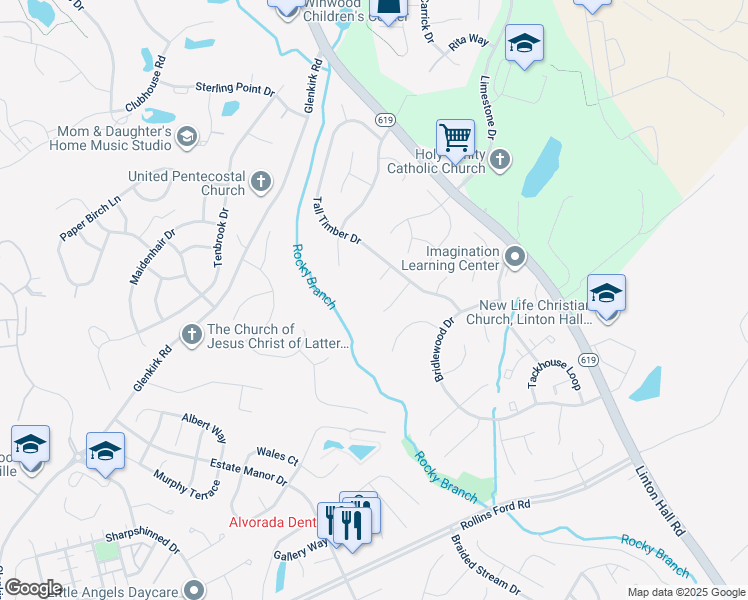 map of restaurants, bars, coffee shops, grocery stores, and more near 13936 Tall Timber Court in Gainesville