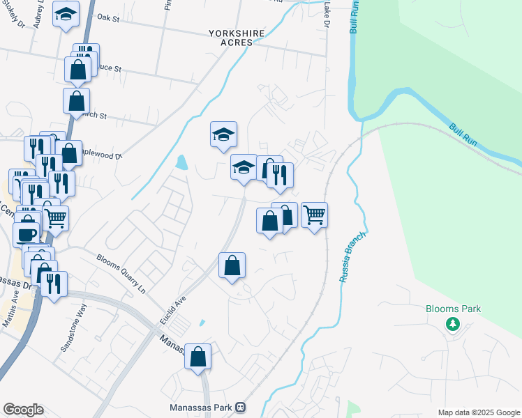 map of restaurants, bars, coffee shops, grocery stores, and more near 9199 Enterprise Court in Manassas Park