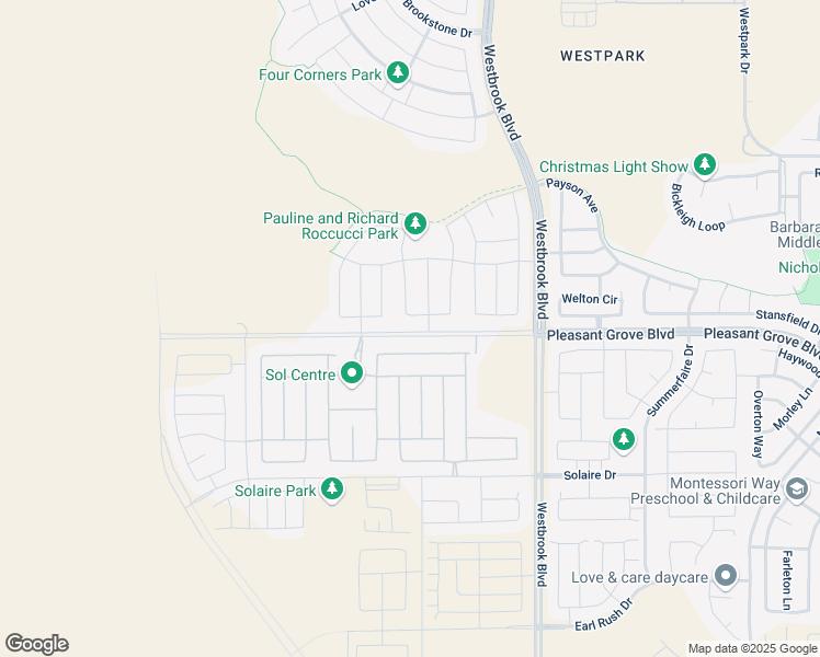 map of restaurants, bars, coffee shops, grocery stores, and more near 3250 Pleasant Grove Boulevard in Roseville