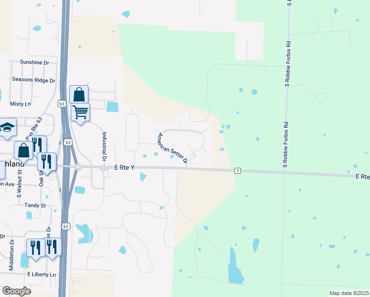 map of restaurants, bars, coffee shops, grocery stores, and more near 6646 American Setter Drive in Ashland