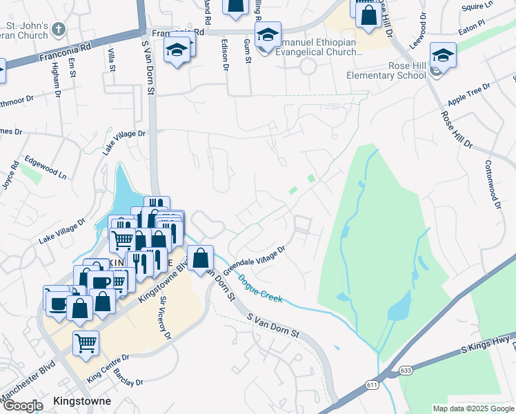 map of restaurants, bars, coffee shops, grocery stores, and more near 6588 Hickman Terrace in Alexandria