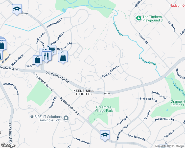 map of restaurants, bars, coffee shops, grocery stores, and more near 9118 Blarney Stone Drive in Springfield