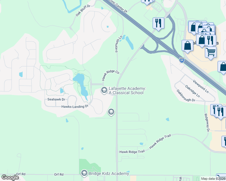 map of restaurants, bars, coffee shops, grocery stores, and more near 4101 Lake Saint Louis Boulevard in Lake Saint Louis