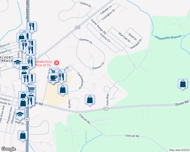 map of restaurants, bars, coffee shops, grocery stores, and more near 8300 Gannon Circle in Easton
