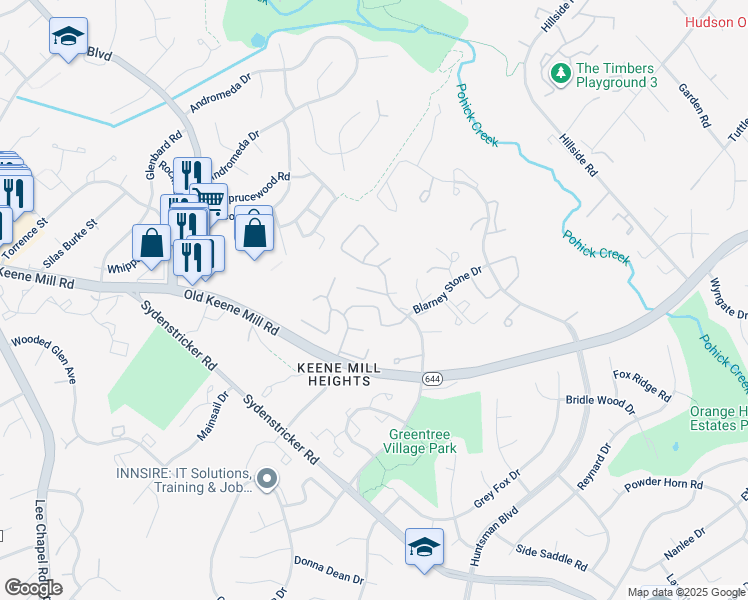 map of restaurants, bars, coffee shops, grocery stores, and more near 9118 Blarney Stone Drive in Springfield
