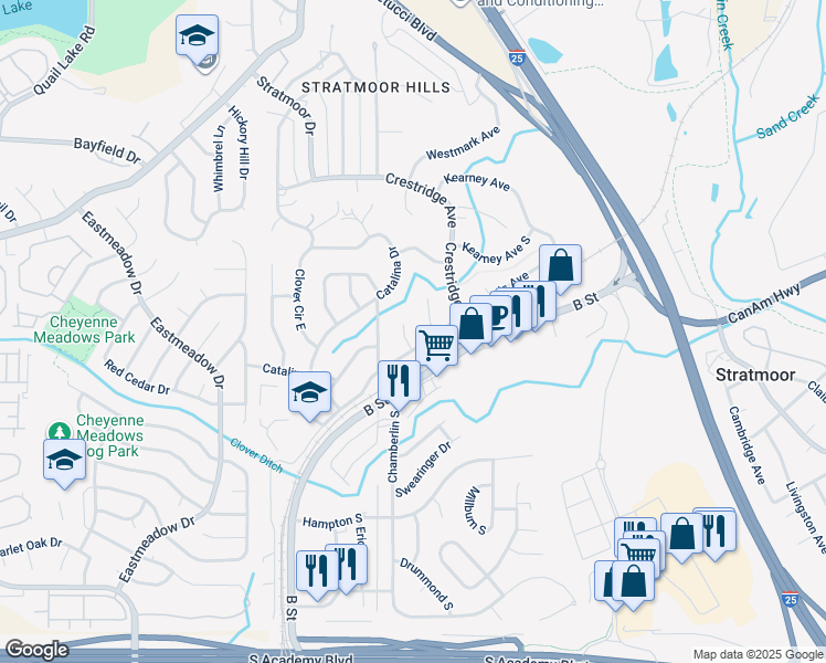 map of restaurants, bars, coffee shops, grocery stores, and more near 445 Loomis Avenue in Colorado Springs